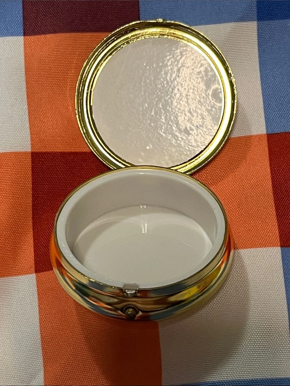 Blue and Gold Decorative Trinket Box with Religious Medallion Accent